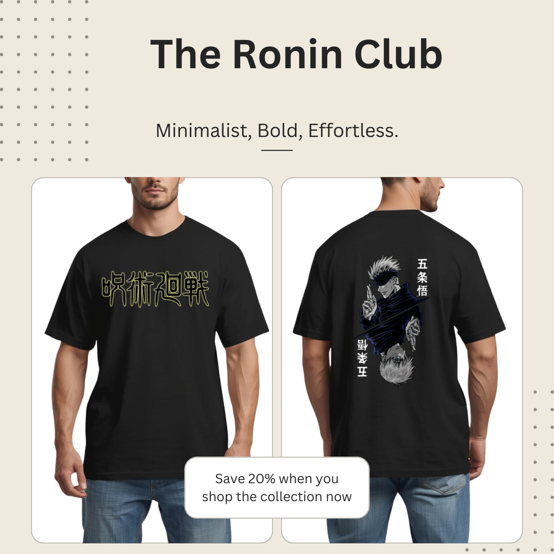 Elite Dual Sided Tee-Jujutsu kaisen in Japanese Kanji front logo paired with iconic Gojo's Sixth Eye back graphics.