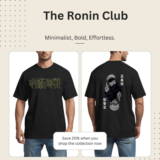 Elite Dual Sided Tee-Jujutsu kaisen in Japanese Kanji front logo paired with iconic Gojo's Sixth Eye back graphics.