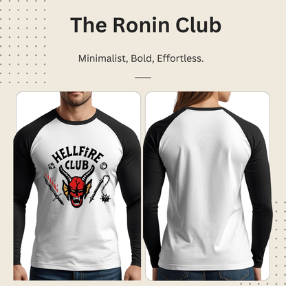 Stranger Things Hellfire Club Raglan Unisex Full Black Sleeve T-shirt.