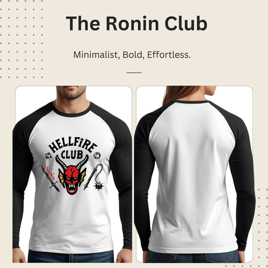 Stranger Things Hellfire Club Raglan Unisex Full Black Sleeve T-shirt.