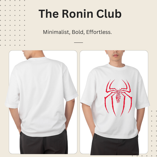 Spiderman front print with famous quote with great power comes great responsibility.